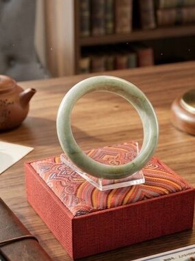 61.3mm Type A Myanmar Jadeite Bangle - 18mm Tyre Style Natural Mossy Green Jade